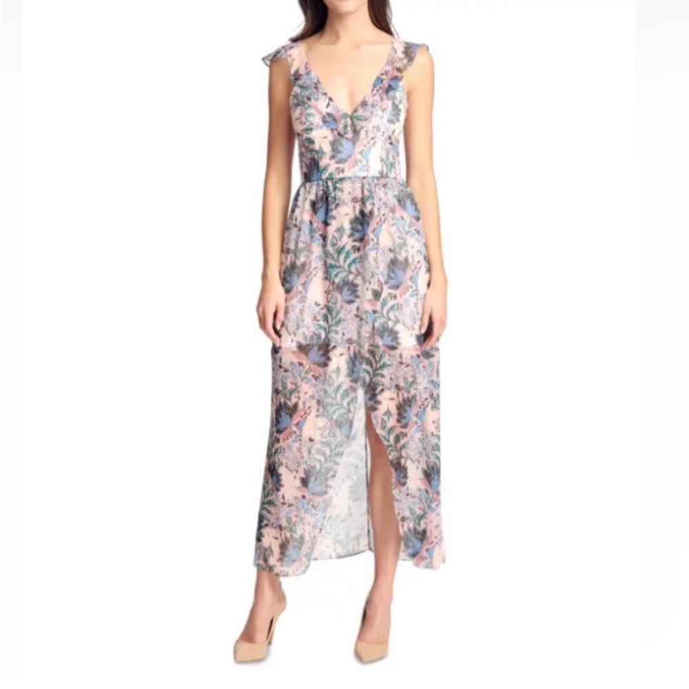 Guess Pink Floral High Low Maxi Dress, Size 14